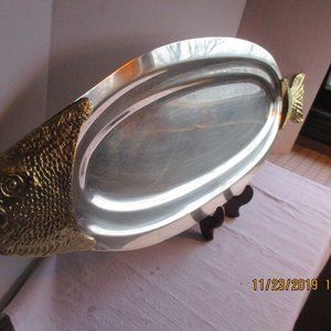 SUSHI/FISH PLATTER/TRAY CENTERPIECE/SILVER & BRASS